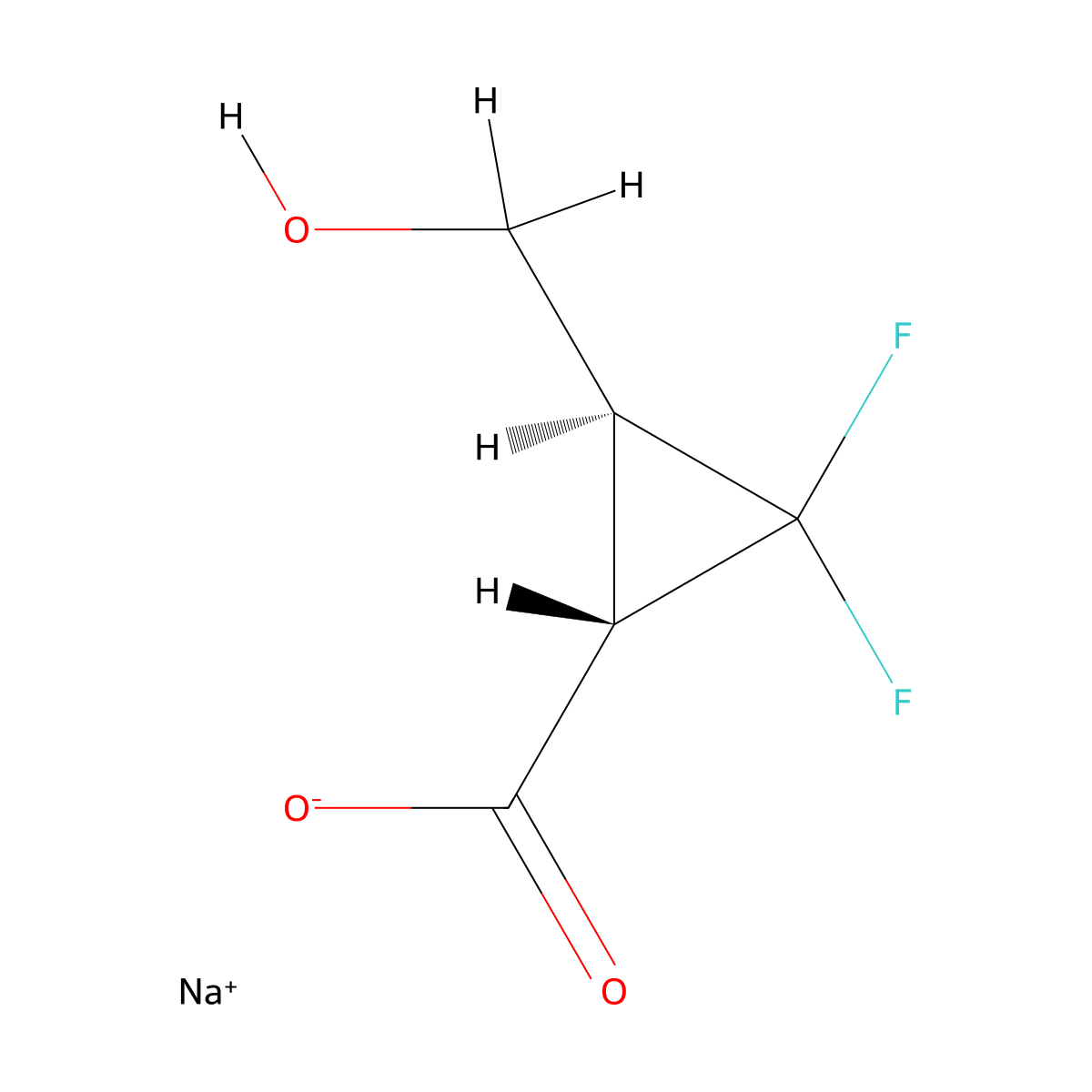 rac-sodium(1R,3R)-2,2-difluoro-3-(hydroxymethyl)cyclopropane-1-carboxylate molecular structure, CAS 2763588-82-3