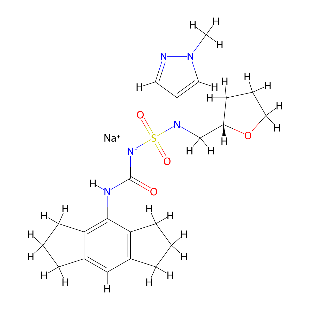 sodium 1,2,3,5,6,7-hexahydro-s-indacen-4-ylcarbamoyl-[(1-methylpyrazol-4-yl)-[[(2S)-oxolan-2-yl]methyl]sulfamoyl]azanide molecular structure, CAS 2763617-39-4