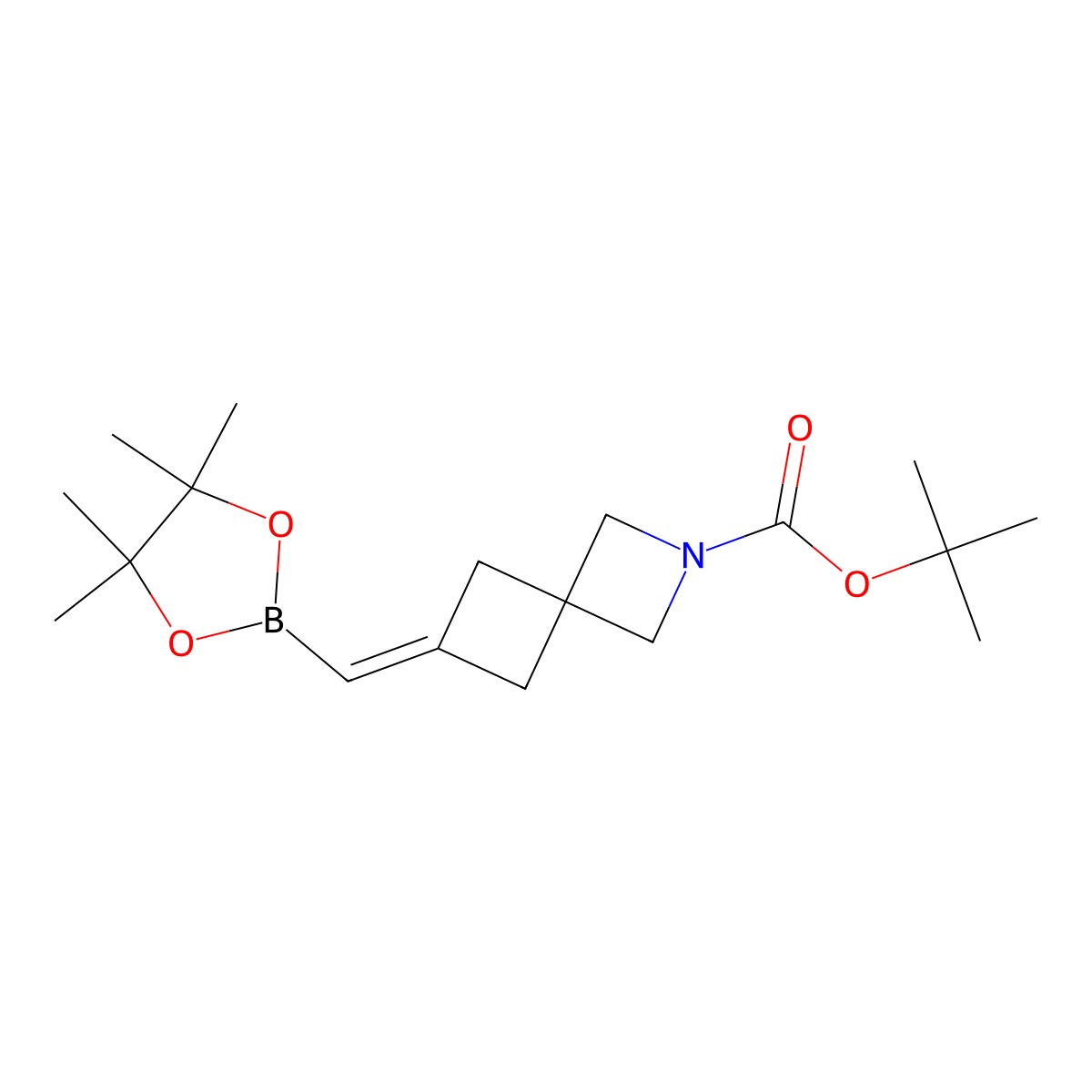 tert-Butyl 6-((4,4,5,5-tetramethyl-1,3,2-dioxaborolan-2-yl)methylene)-2-azaspiro[3.3]heptane-2-carboxylate molecular structure, CAS 2763647-64-7