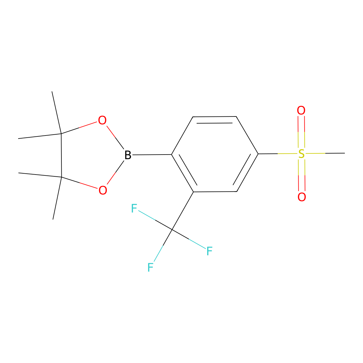 1,3,2-Dioxaborolane, 4,4,5,5-tetramethyl-2-[4-(methylsulfonyl)-2-(trifluoromethyl)phenyl]- molecular structure, CAS 2763647-70-5