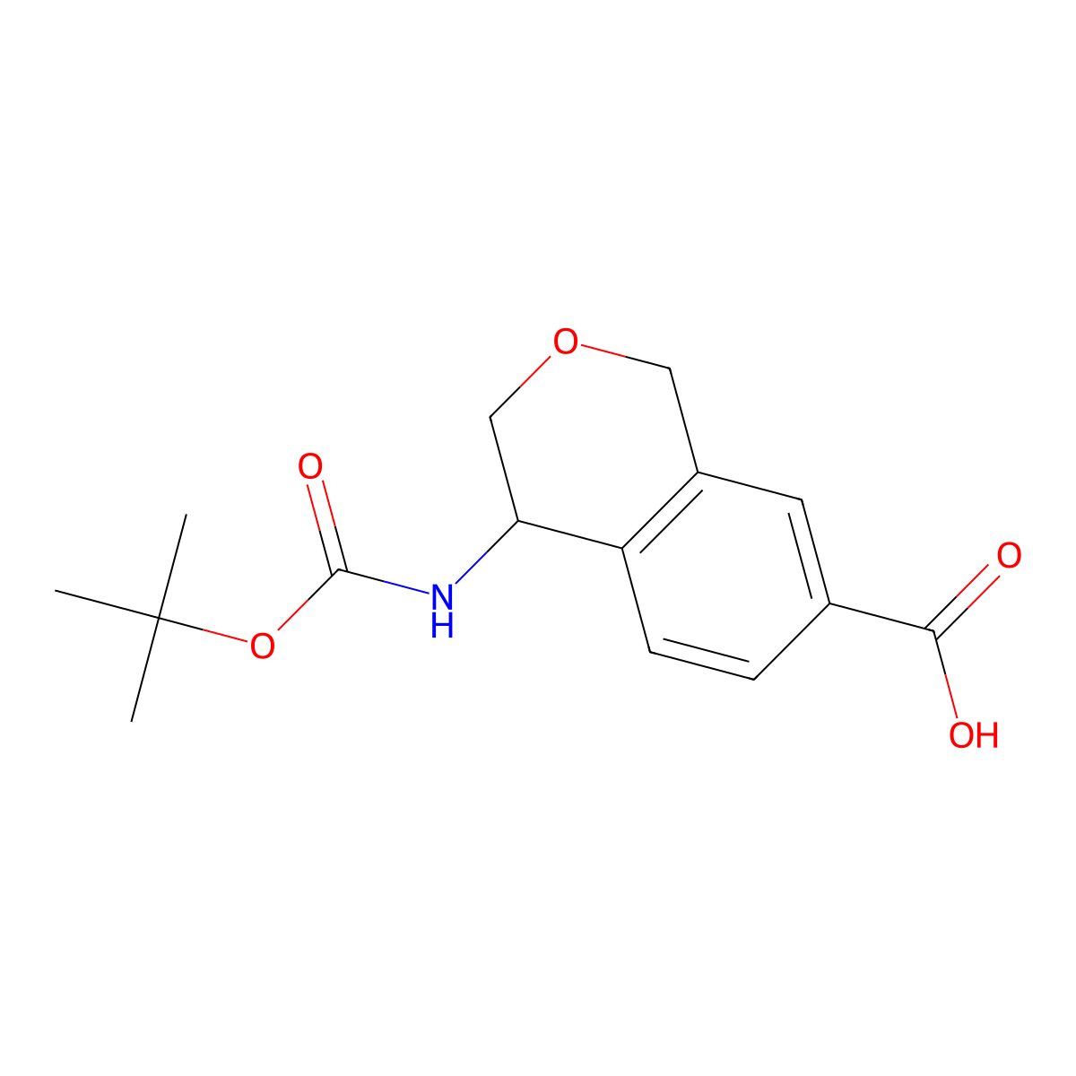 (4R)-4-(((tert-butoxy)carbonyl)amino)-3,4-dihydro-1H-2-benzopyran-7-carboxylic acid molecular structure, CAS 2763740-58-3