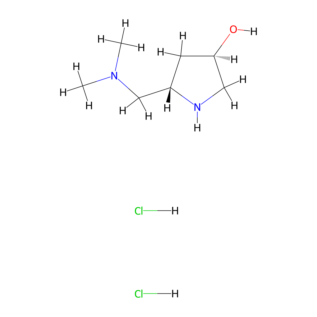 (3R,5S)-5-((dimethylamino)methyl)pyrrolidin-3-ol dihydrochloride molecular structure, CAS 2763740-66-3