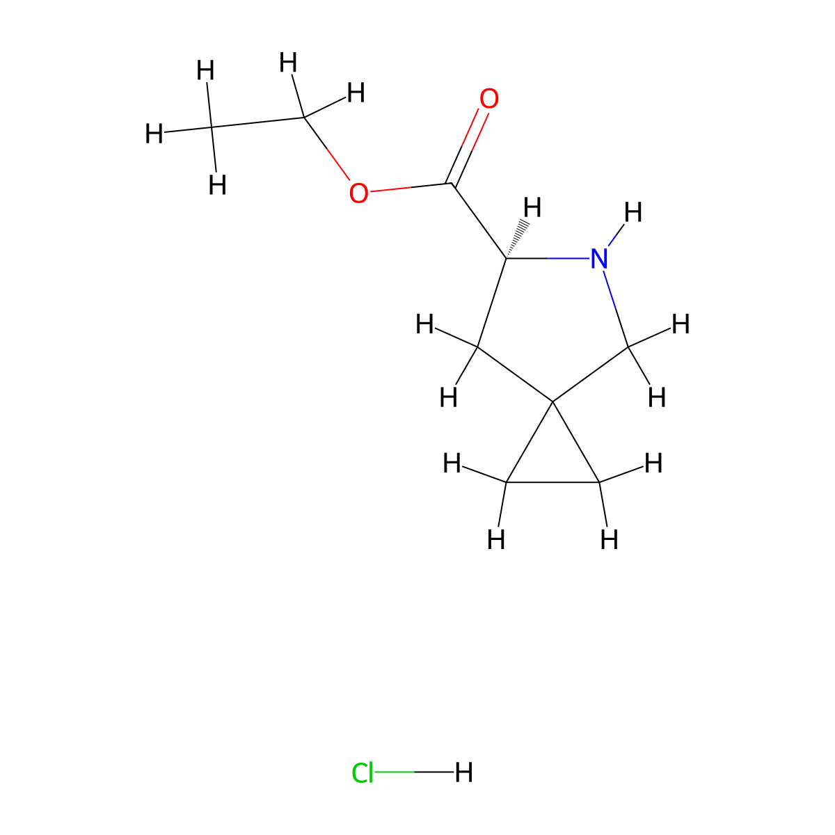 ethyl (6S)-5-azaspiro[2.4]heptane-6-carboxylate hydrochloride molecular structure, CAS 2763740-91-4