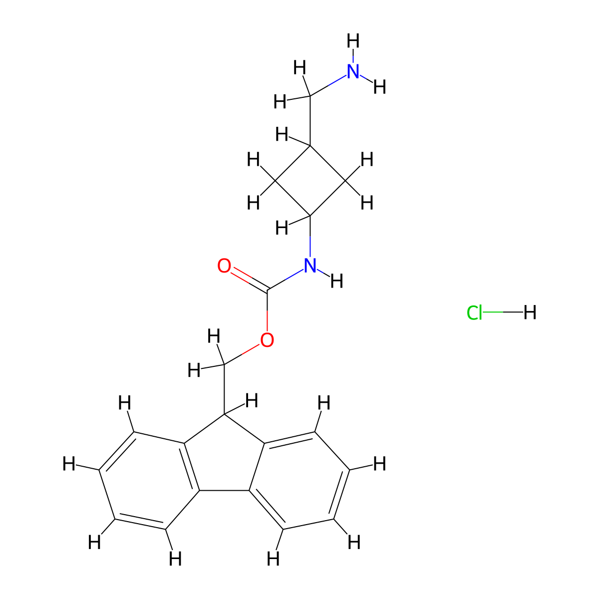 (9H-fluoren-9-yl)methyl N-[(1r,3r)-3-(aminomethyl)cyclobutyl]carbamate hydrochloride molecular structure, CAS 2763741-20-2