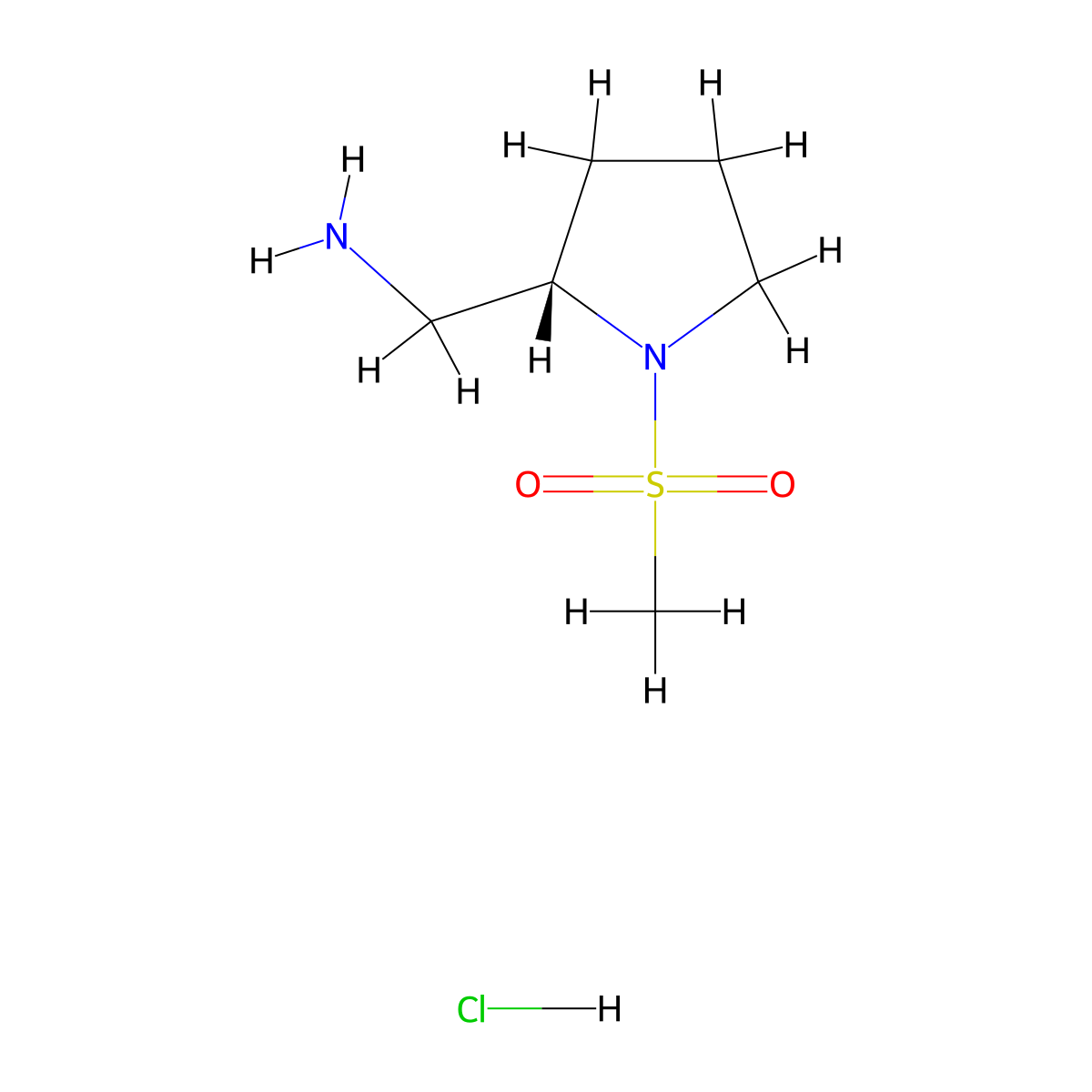 [(2S)-1-methanesulfonylpyrrolidin-2-yl]methanamine hydrochloride molecular structure, CAS 2763741-34-8