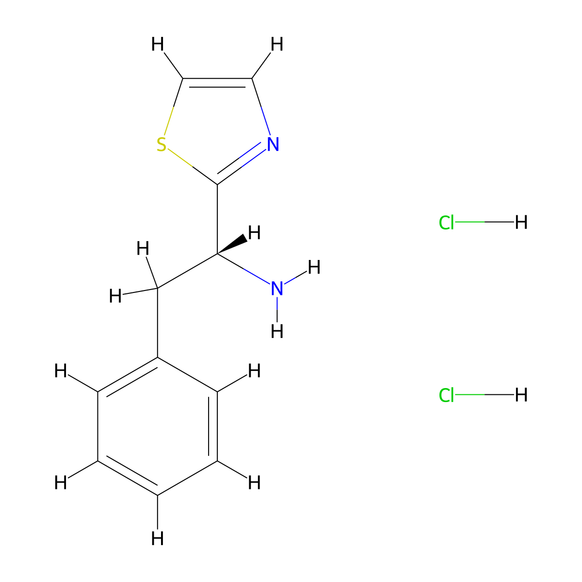 (1R)-2-phenyl-1-(1,3-thiazol-2-yl)ethan-1-amine dihydrochloride molecular structure, CAS 2763741-51-9