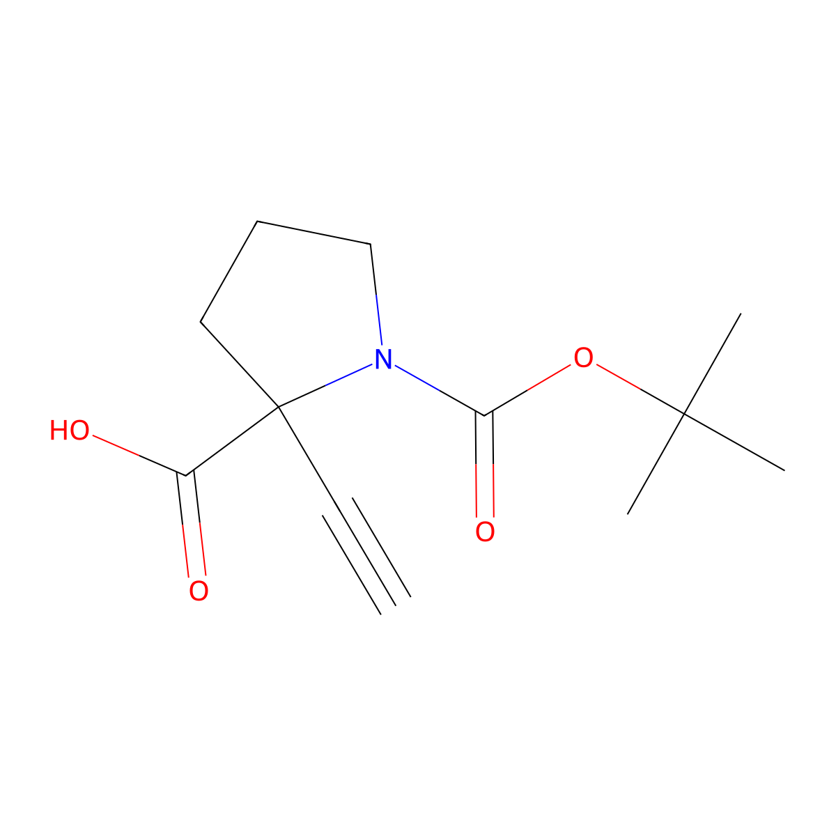 (2S)-1-((tert-butoxy)carbonyl)-2-ethynylpyrrolidine-2-carboxylic acid molecular structure, CAS 2763741-58-6