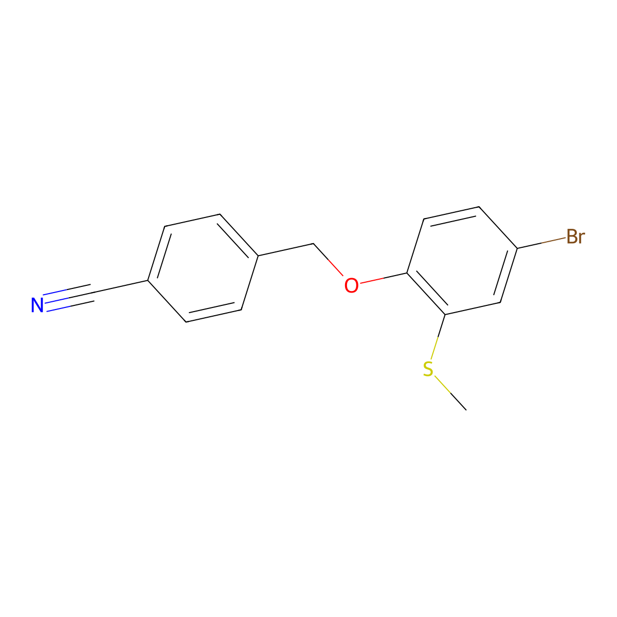 4-{[4-Bromo-2-(methylsulfanyl)phenoxy]methyl}benzonitrile molecular structure, CAS 2763749-05-7