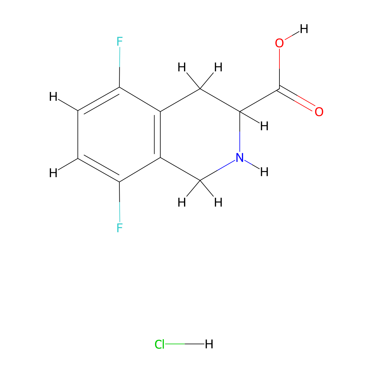 5,8-Difluoro-1,2,3,4-tetrahydroisoquinoline-3-carboxylic acid hydrochloride molecular structure, CAS 2763749-30-8