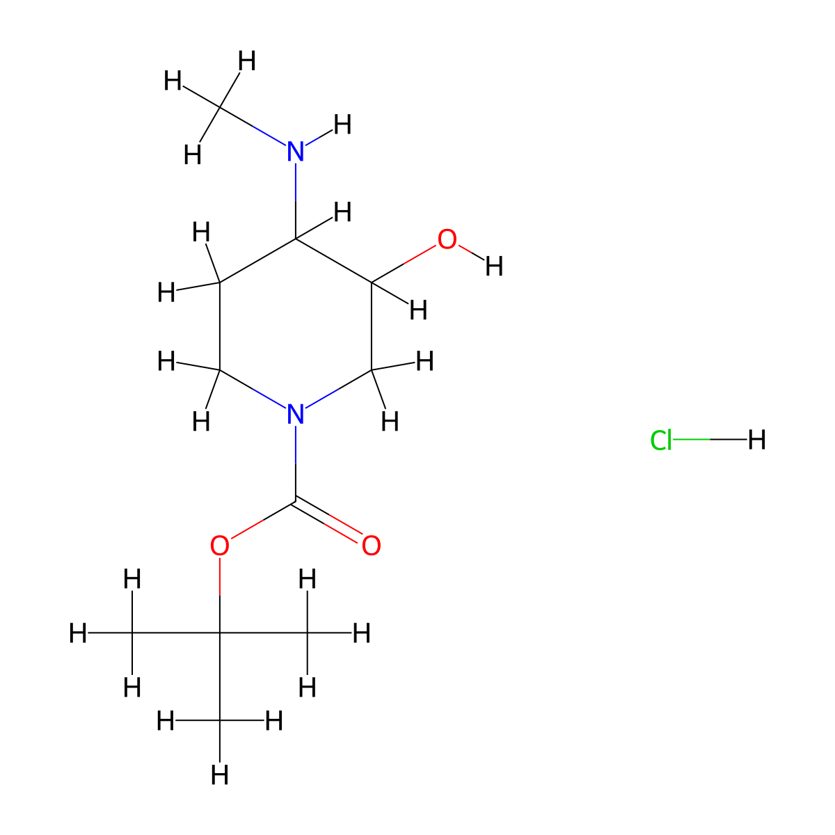 Tert-butyl 3-hydroxy-4-(methylamino)piperidine-1-carboxylate hydrochloride molecular structure, CAS 2763749-40-0