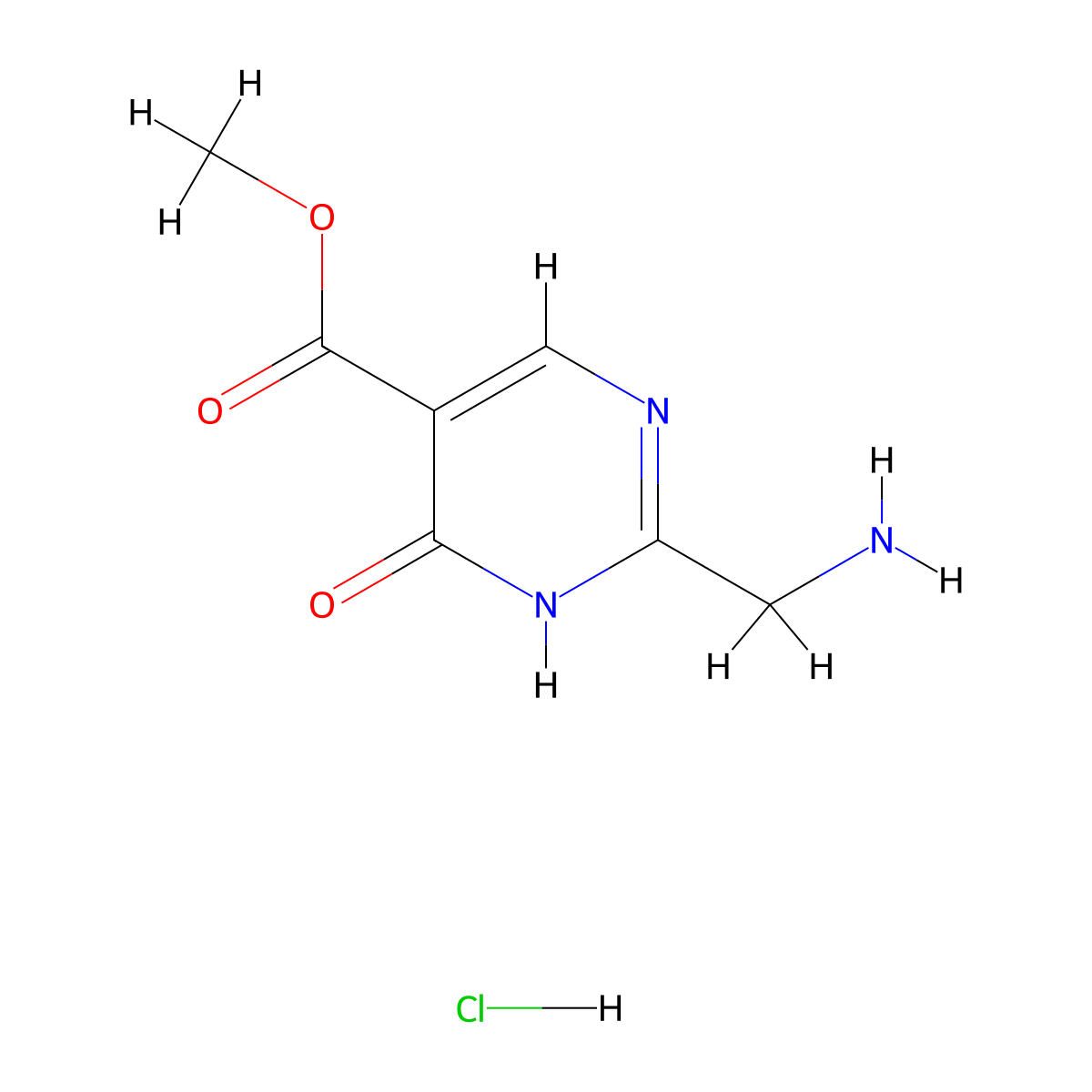 Methyl 2-(aminomethyl)-4-hydroxypyrimidine-5-carboxylate hydrochloride molecular structure, CAS 2763749-44-4