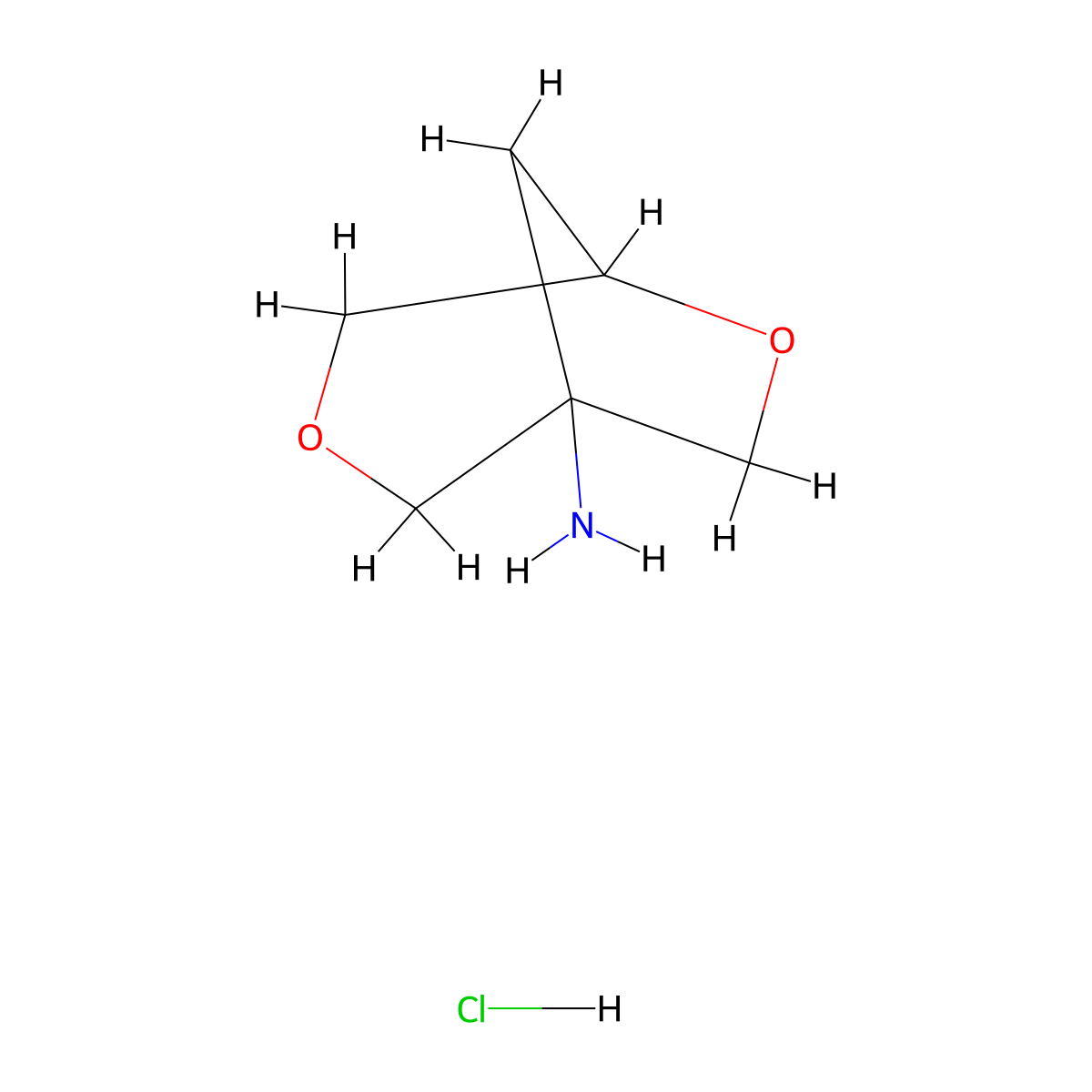 3,6-Dioxabicyclo[3.2.1]octan-1-amine hydrochloride molecular structure, CAS 2763749-91-1