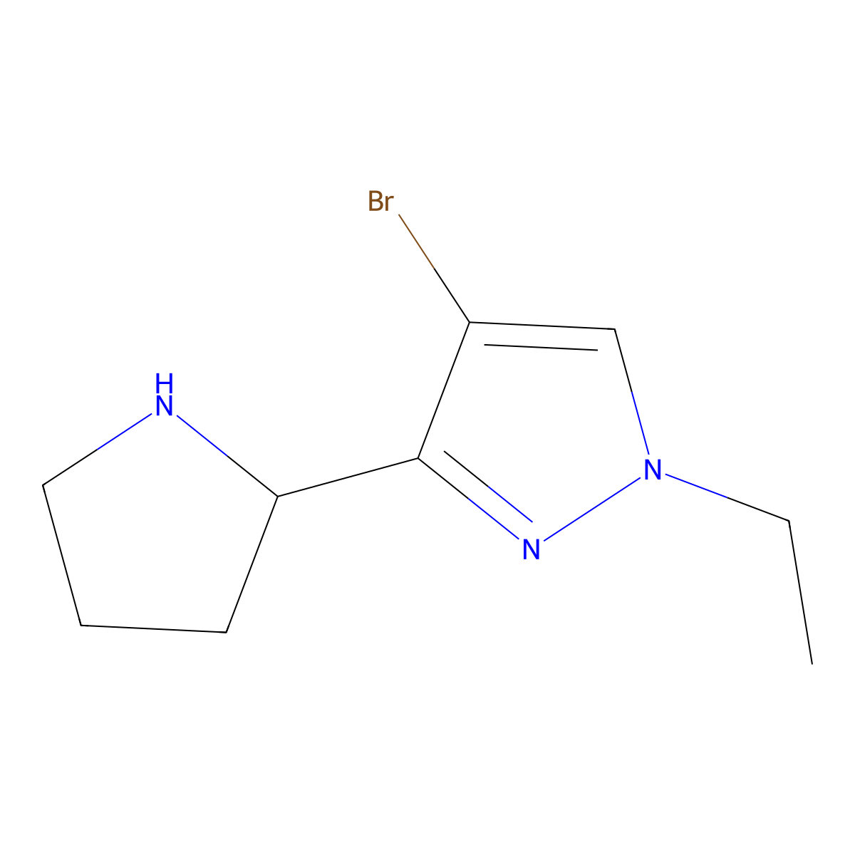 4-bromo-1-ethyl-3-(pyrrolidin-2-yl)-1H-pyrazole molecular structure, CAS 2763749-92-2