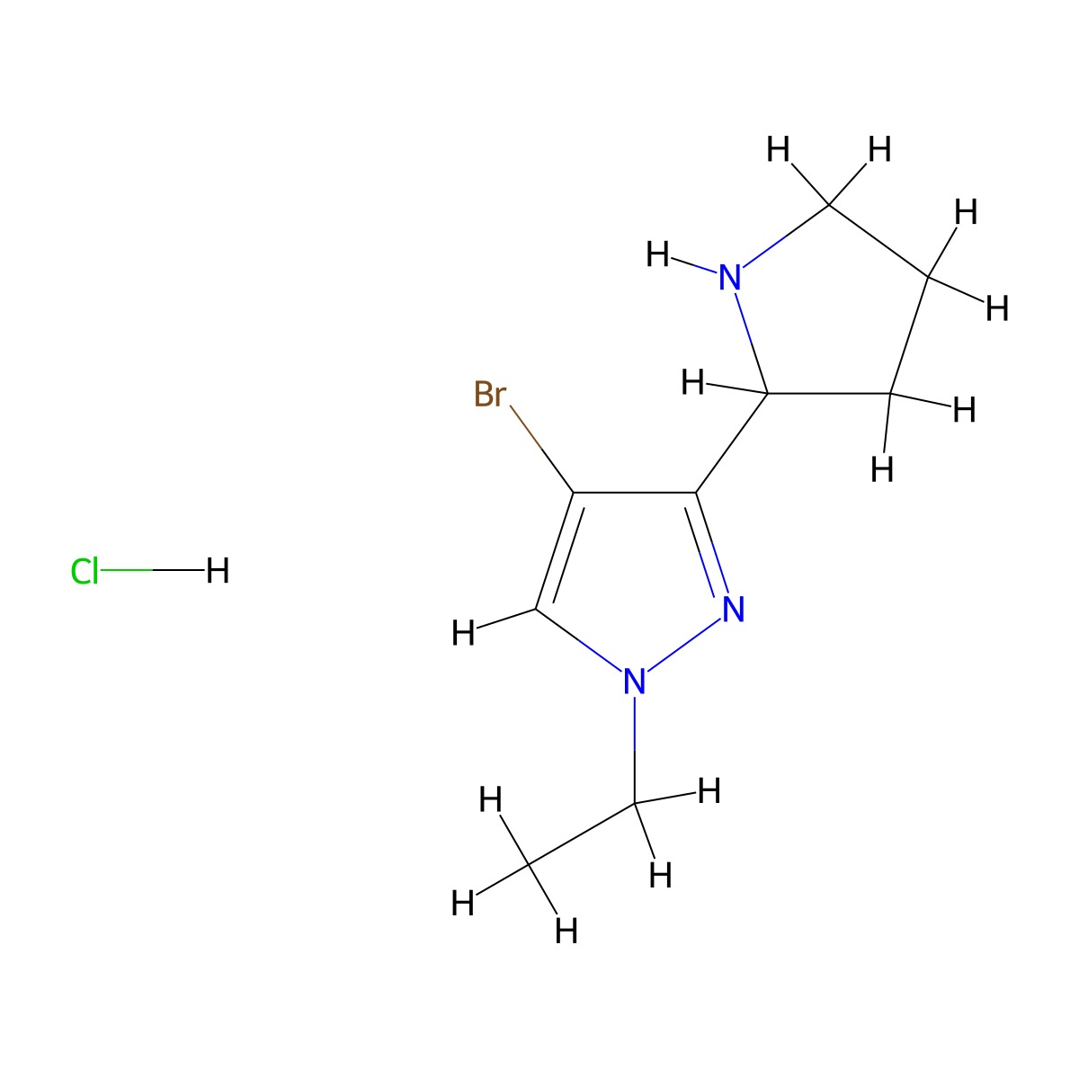 4-bromo-1-ethyl-3-(pyrrolidin-2-yl)-1H-pyrazole hydrochloride molecular structure, CAS 2763749-93-3