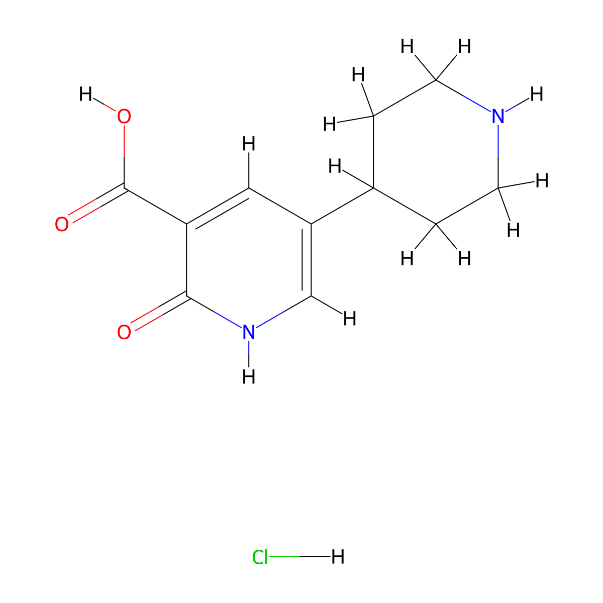 2-Oxo-5-(piperidin-4-yl)-1,2-dihydropyridine-3-carboxylic acid hydrochloride molecular structure, CAS 2763750-09-8