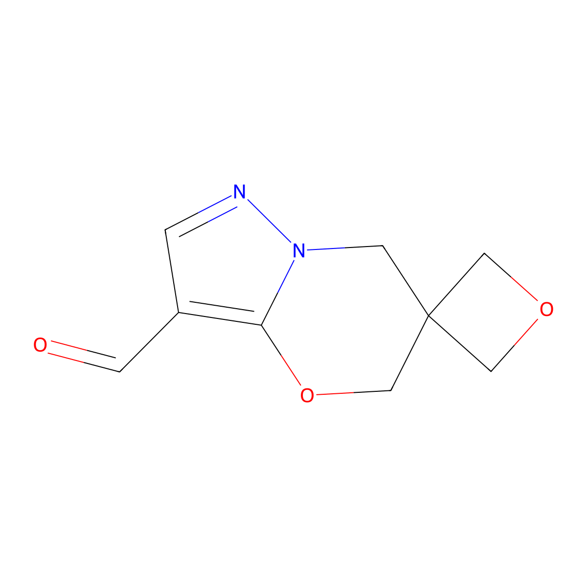 5',7'-Dihydrospiro[oxetane-3,6'-pyrazolo[3,2-b][1,3]oxazine]-3'-carbaldehyde molecular structure, CAS 2763750-16-7