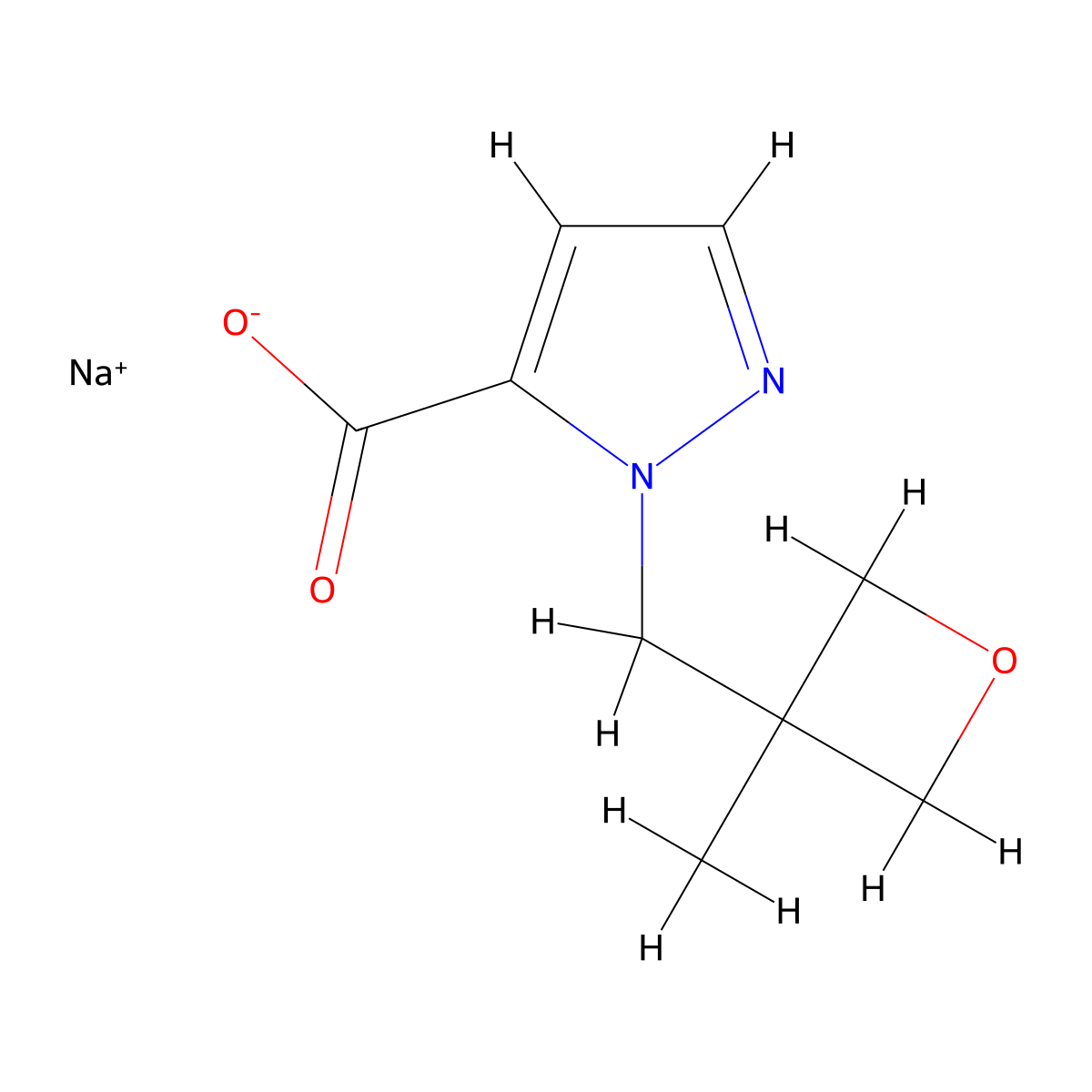 sodium 1-[(3-methyloxetan-3-yl)methyl]-1H-pyrazole-5-carboxylate molecular structure, CAS 2763750-18-9
