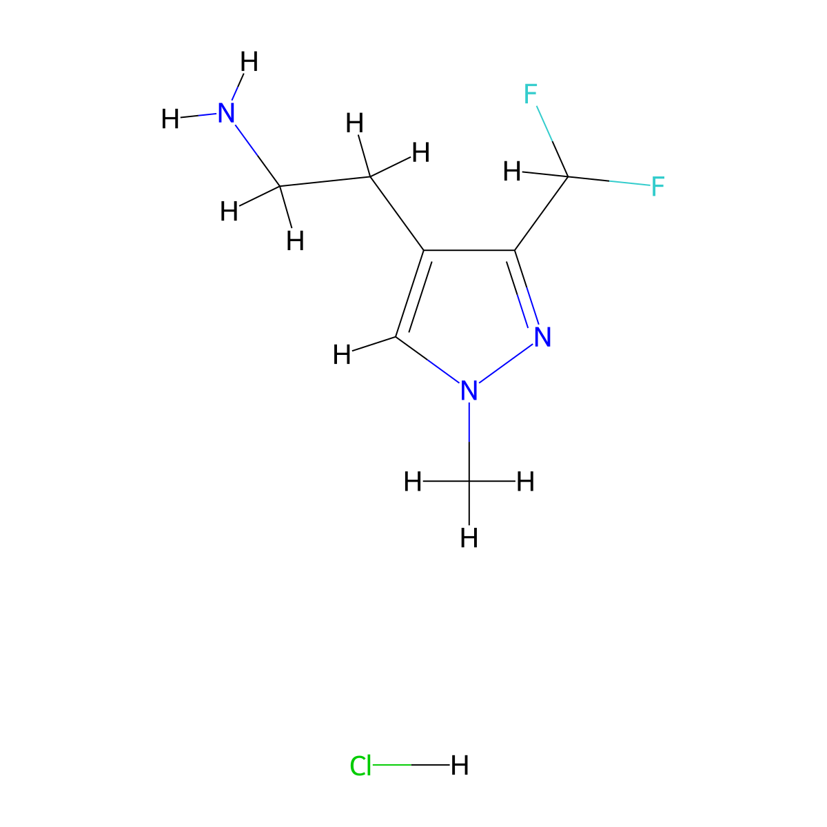 2-[3-(difluoromethyl)-1-methyl-1H-pyrazol-4-yl]ethan-1-amine hydrochloride molecular structure, CAS 2763750-26-9