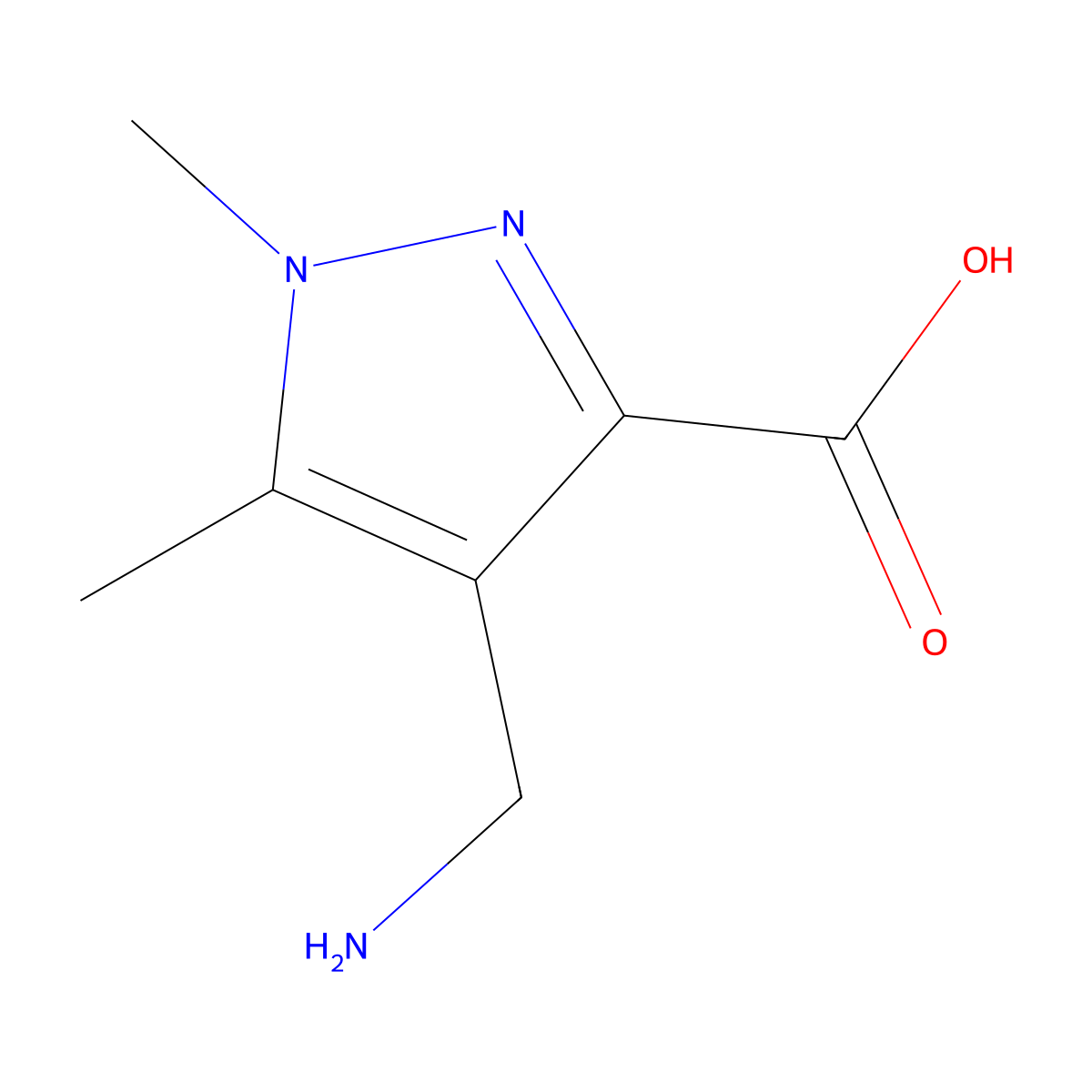 4-(aminomethyl)-1,5-dimethyl-1H-pyrazole-3-carboxylic acid molecular structure, CAS 2763750-35-0