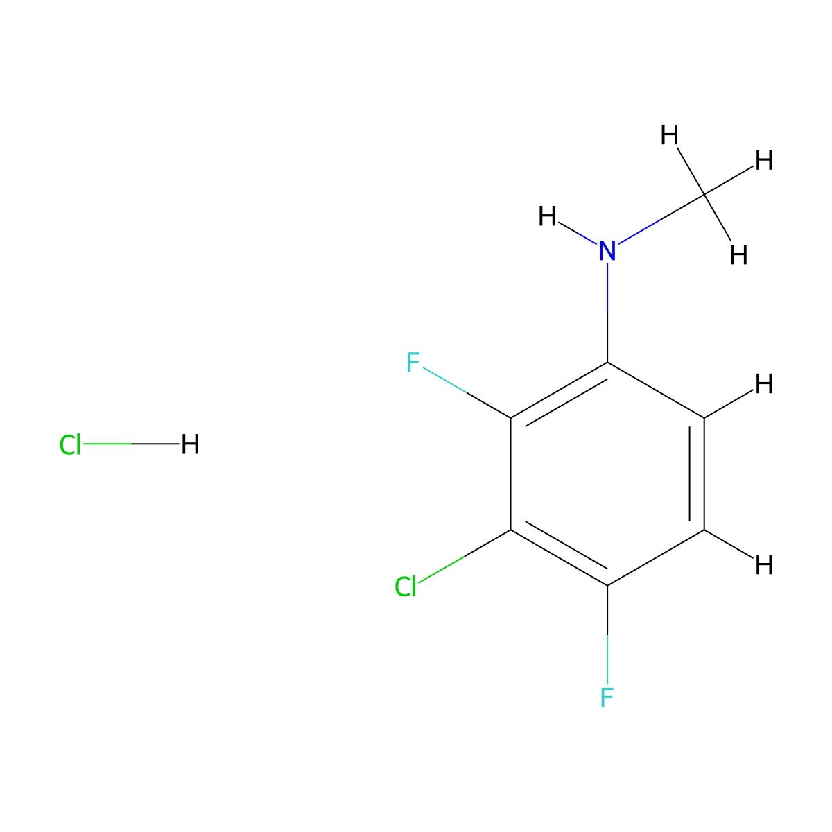 3-chloro-2,4-difluoro-N-methylaniline hydrochloride molecular structure, CAS 2763750-66-7
