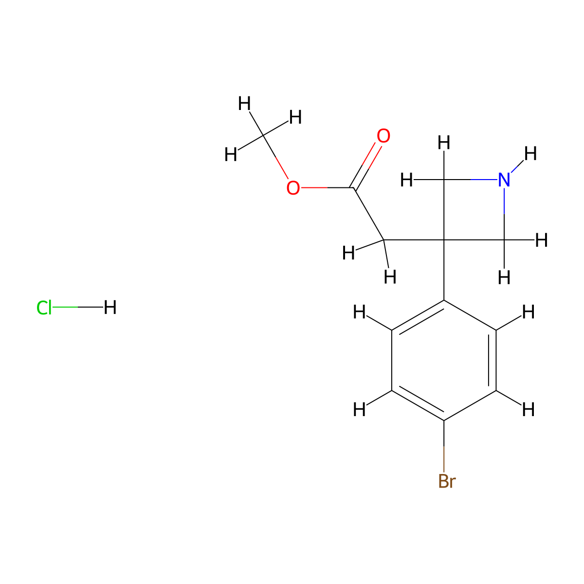 Methyl 2-[3-(4-bromophenyl)azetidin-3-yl]acetate hydrochloride molecular structure, CAS 2763750-70-3