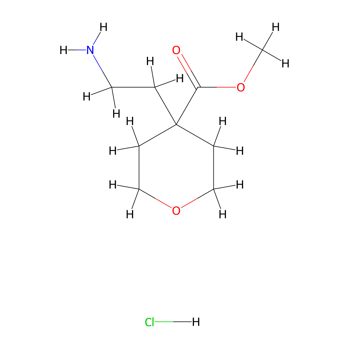 Methyl 4-(2-aminoethyl)oxane-4-carboxylate hydrochloride molecular structure, CAS 2763750-74-7