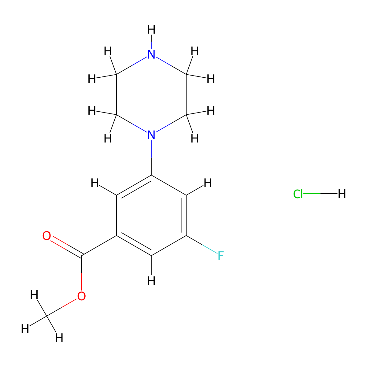 Methyl 3-fluoro-5-(piperazin-1-yl)benzoate hydrochloride molecular structure, CAS 2763750-89-4