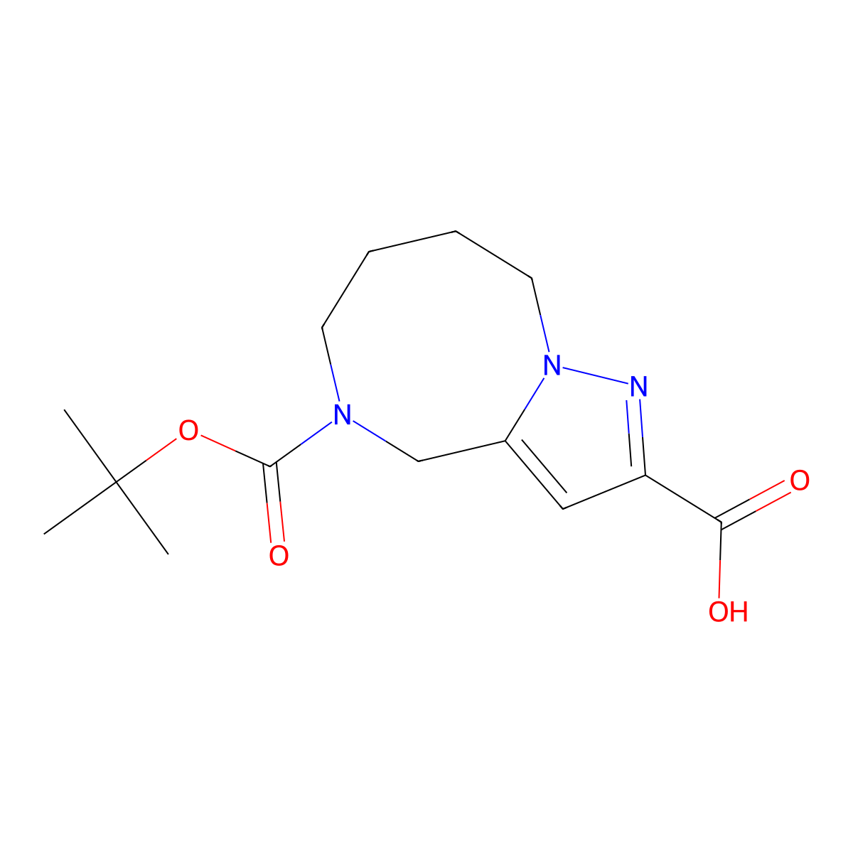 5-[(tert-butoxy)carbonyl]-4H,5H,6H,7H,8H,9H-pyrazolo[1,5-a][1,4]diazocine-2-carboxylic acid molecular structure, CAS 2763751-18-2