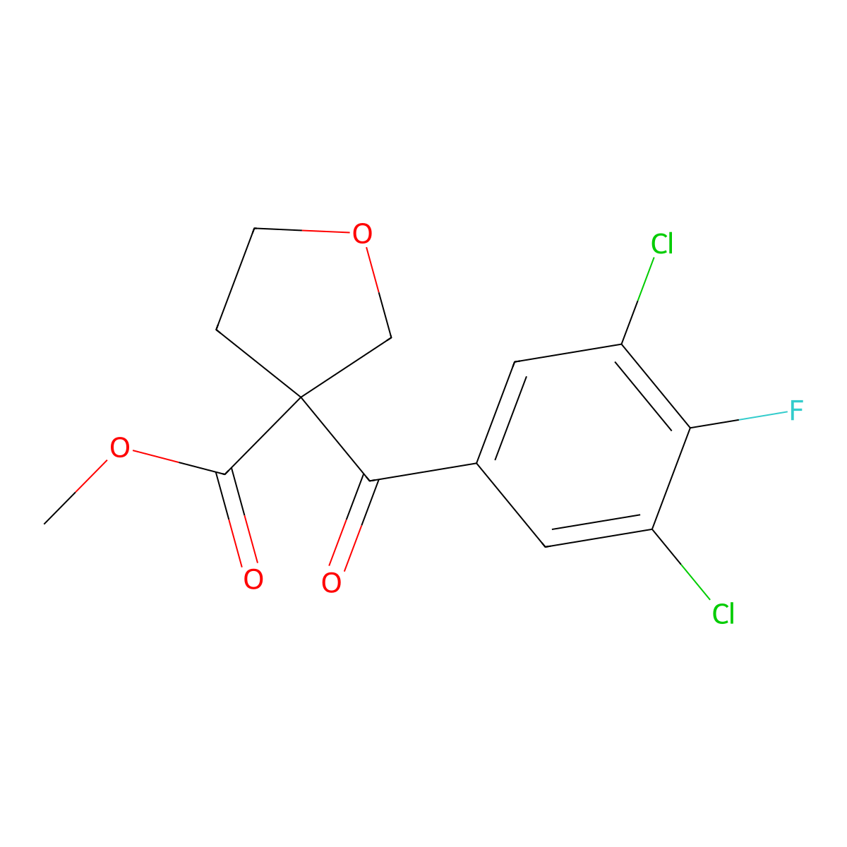 Methyl 3-(3,5-dichloro-4-fluorobenzoyl)oxolane-3-carboxylate molecular structure, CAS 2763751-19-3