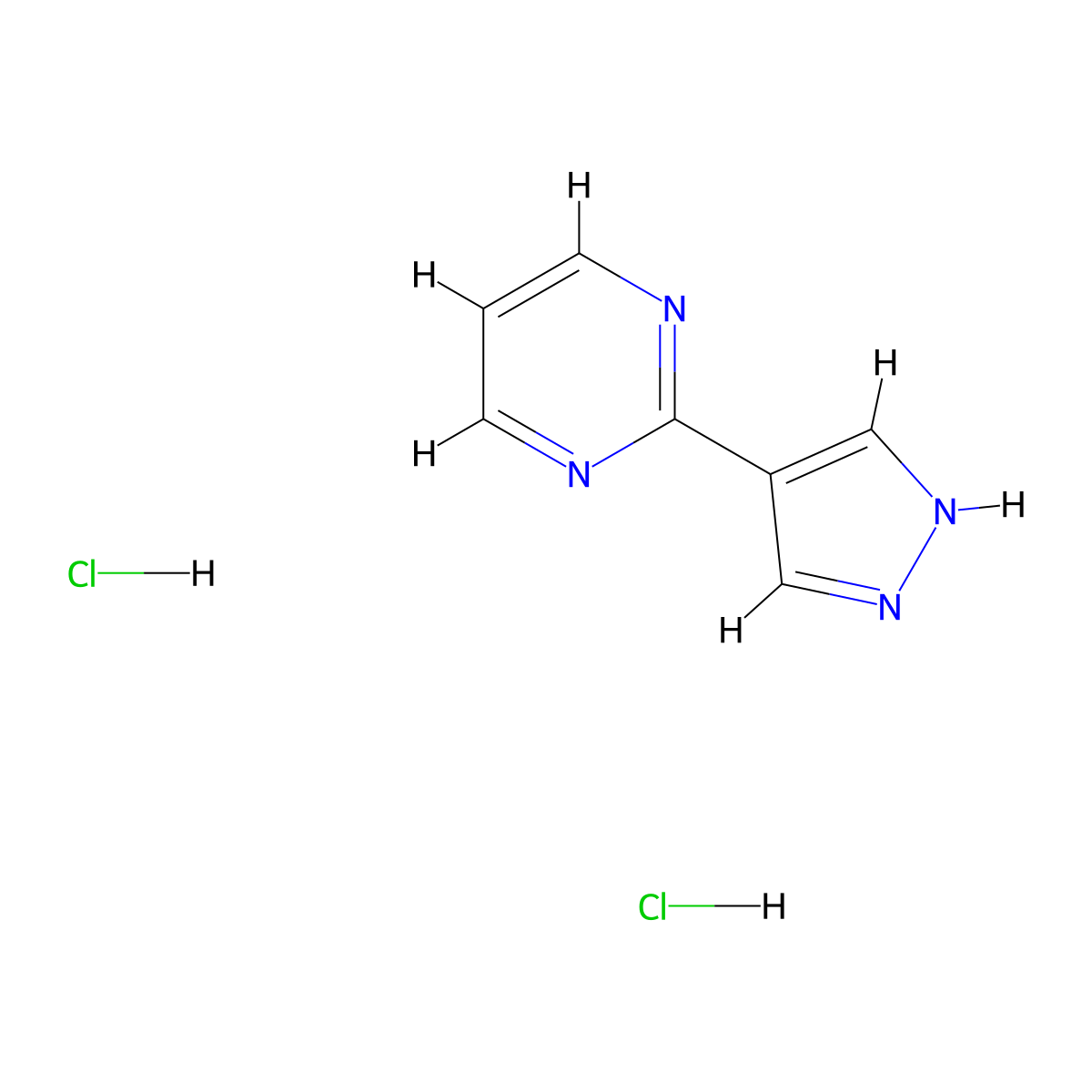 2-(1H-pyrazol-4-yl)pyrimidine dihydrochloride molecular structure, CAS 2763751-24-0