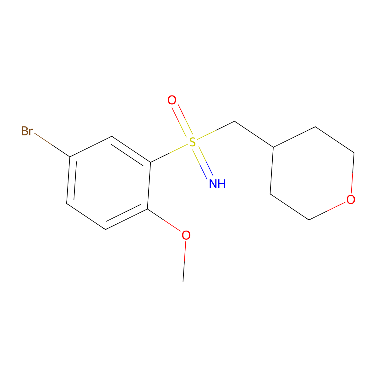 (5-Bromo-2-methoxyphenyl)(imino)[(oxan-4-yl)methyl]-lambda6-sulfanone molecular structure, CAS 2763751-26-2