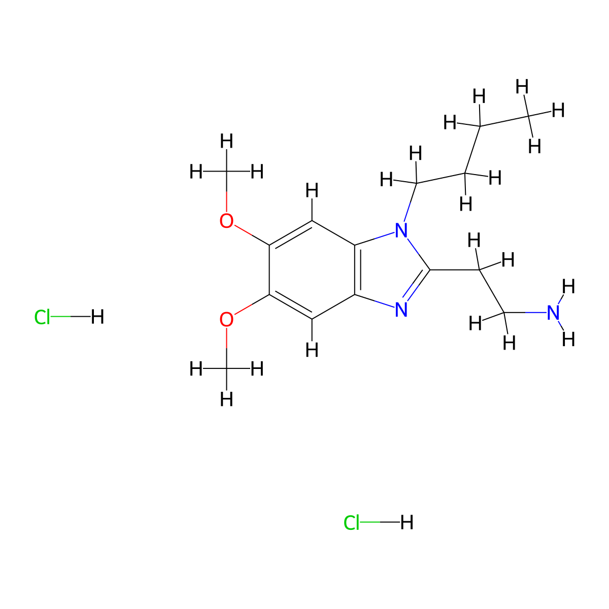 2-(1-butyl-5,6-dimethoxy-1H-1,3-benzodiazol-2-yl)ethan-1-amine dihydrochloride molecular structure, CAS 2763751-28-4