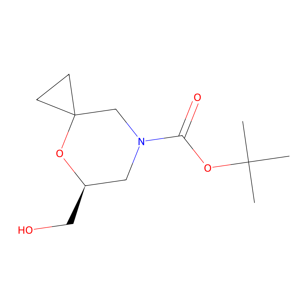tert-butyl (5S)-5-(hydroxymethyl)-4-oxa-7-azaspiro[2.5]octane-7-carboxylate molecular structure, CAS 2763753-46-2