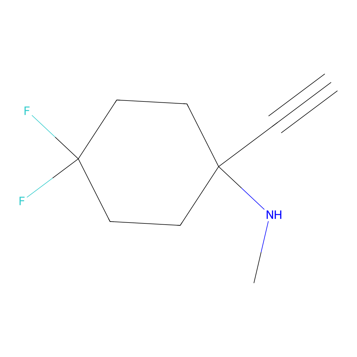 1-ethynyl-4,4-difluoro-N-methylcyclohexan-1-amine molecular structure, CAS 2763754-64-7