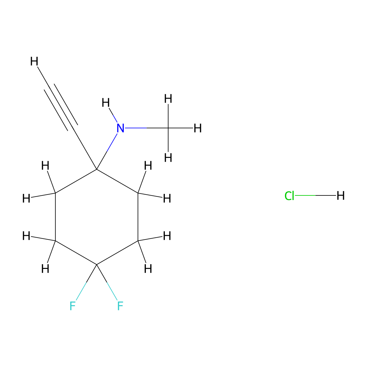 1-ethynyl-4,4-difluoro-N-methylcyclohexan-1-amine hydrochloride molecular structure, CAS 2763754-65-8