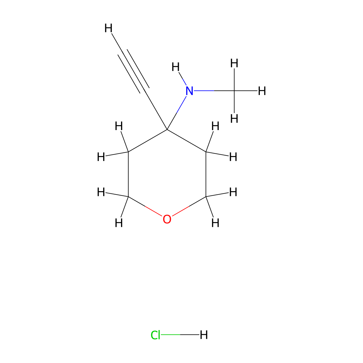 4-ethynyl-N-methyloxan-4-amine hydrochloride molecular structure, CAS 2763754-67-0