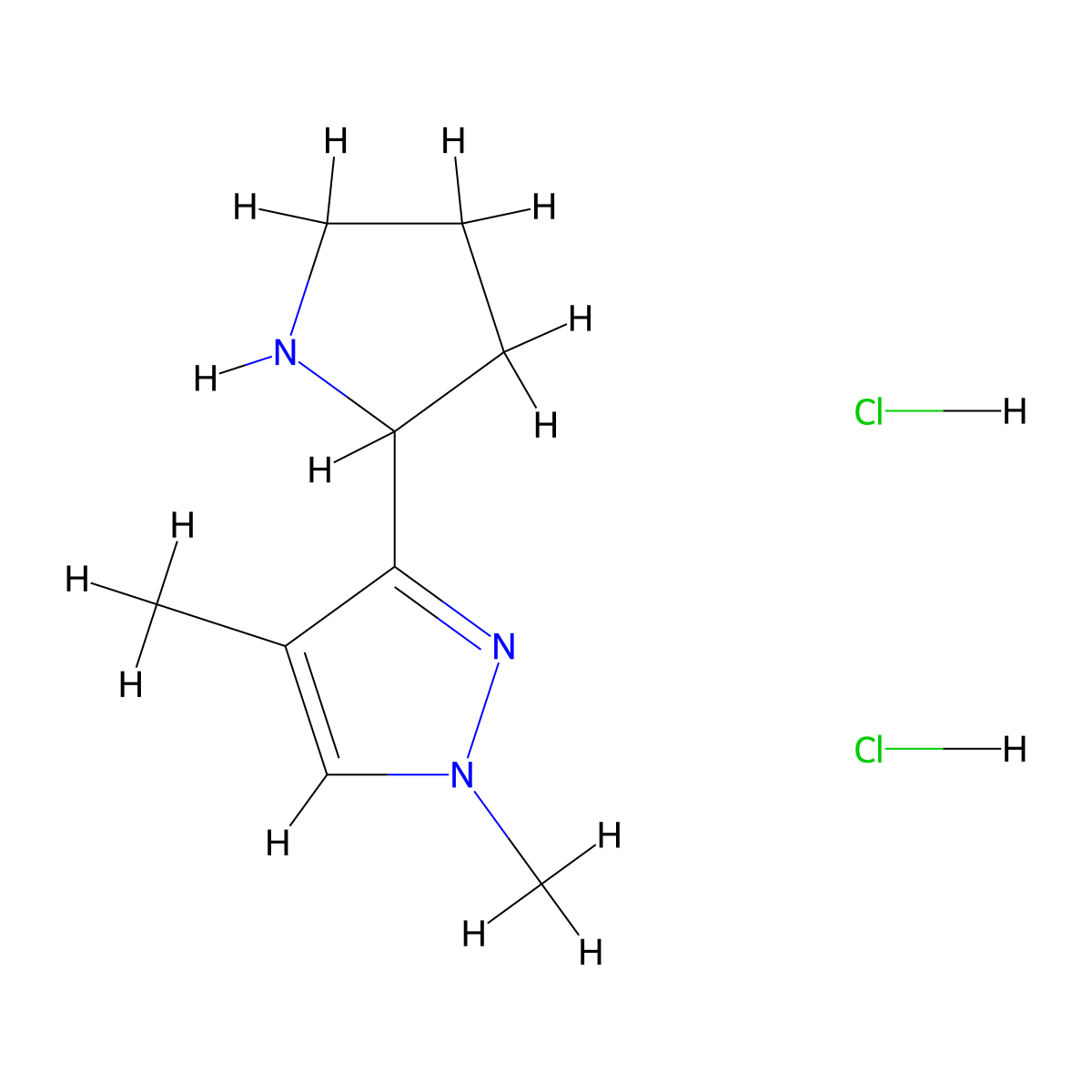 1,4-dimethyl-3-(pyrrolidin-2-yl)-1H-pyrazole dihydrochloride molecular structure, CAS 2763754-69-2