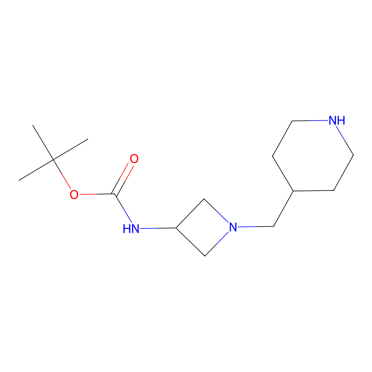 tert-butyl N-{1-[(piperidin-4-yl)methyl]azetidin-3-yl}carbamate molecular structure, CAS 2763754-79-4