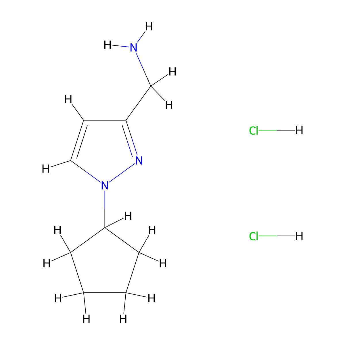1-(1-cyclopentyl-1H-pyrazol-3-yl)methanamine dihydrochloride molecular structure, CAS 2763754-87-4