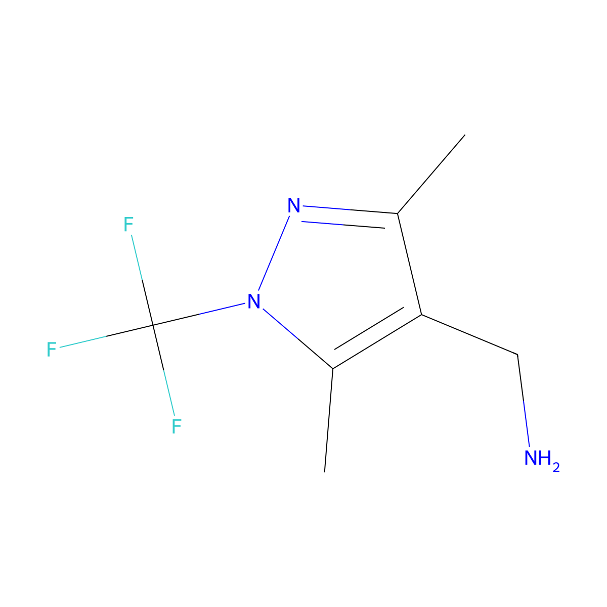 1-[3,5-dimethyl-1-(trifluoromethyl)-1H-pyrazol-4-yl]methanamine molecular structure, CAS 2763754-89-6