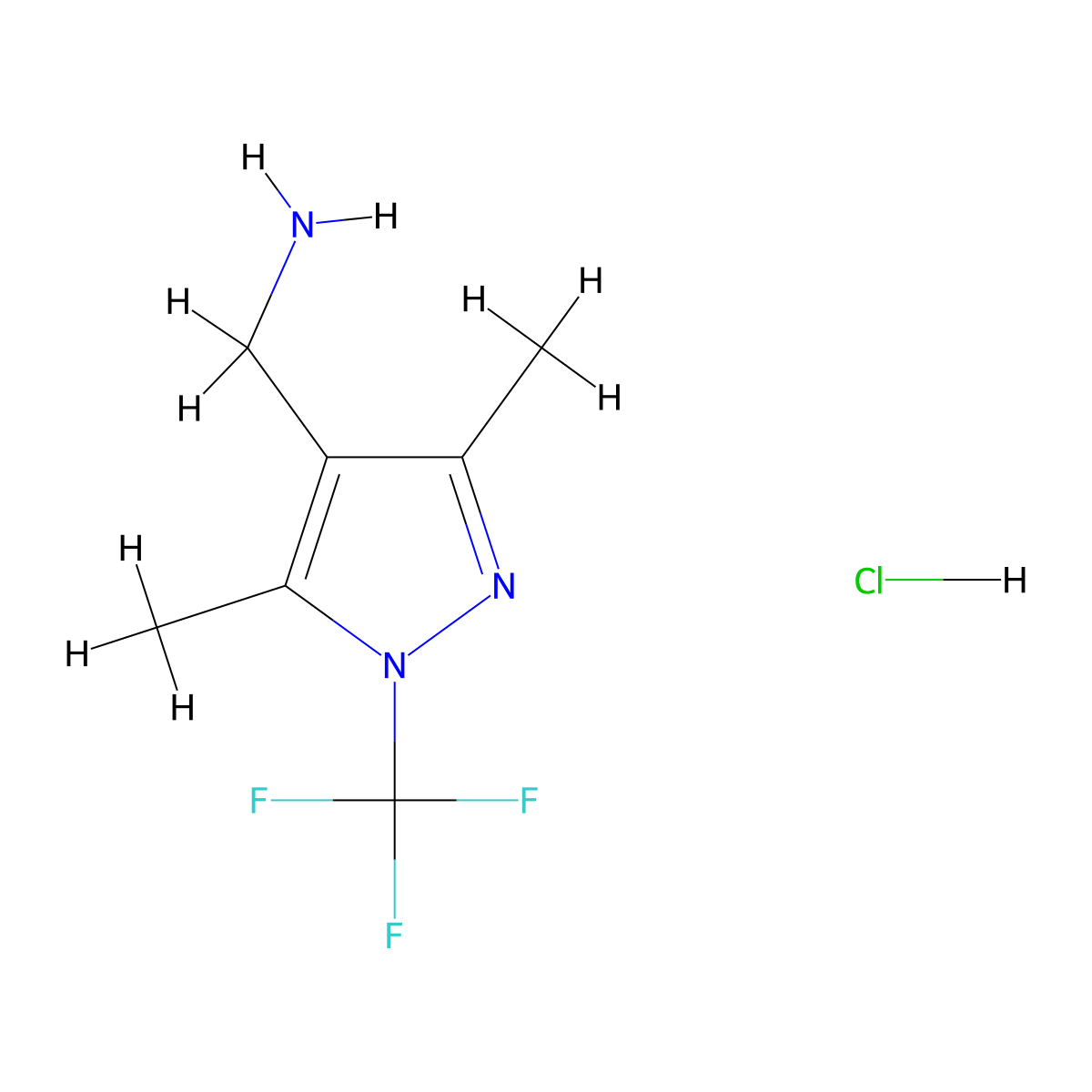 1-[3,5-dimethyl-1-(trifluoromethyl)-1H-pyrazol-4-yl]methanamine hydrochloride molecular structure, CAS 2763754-90-9