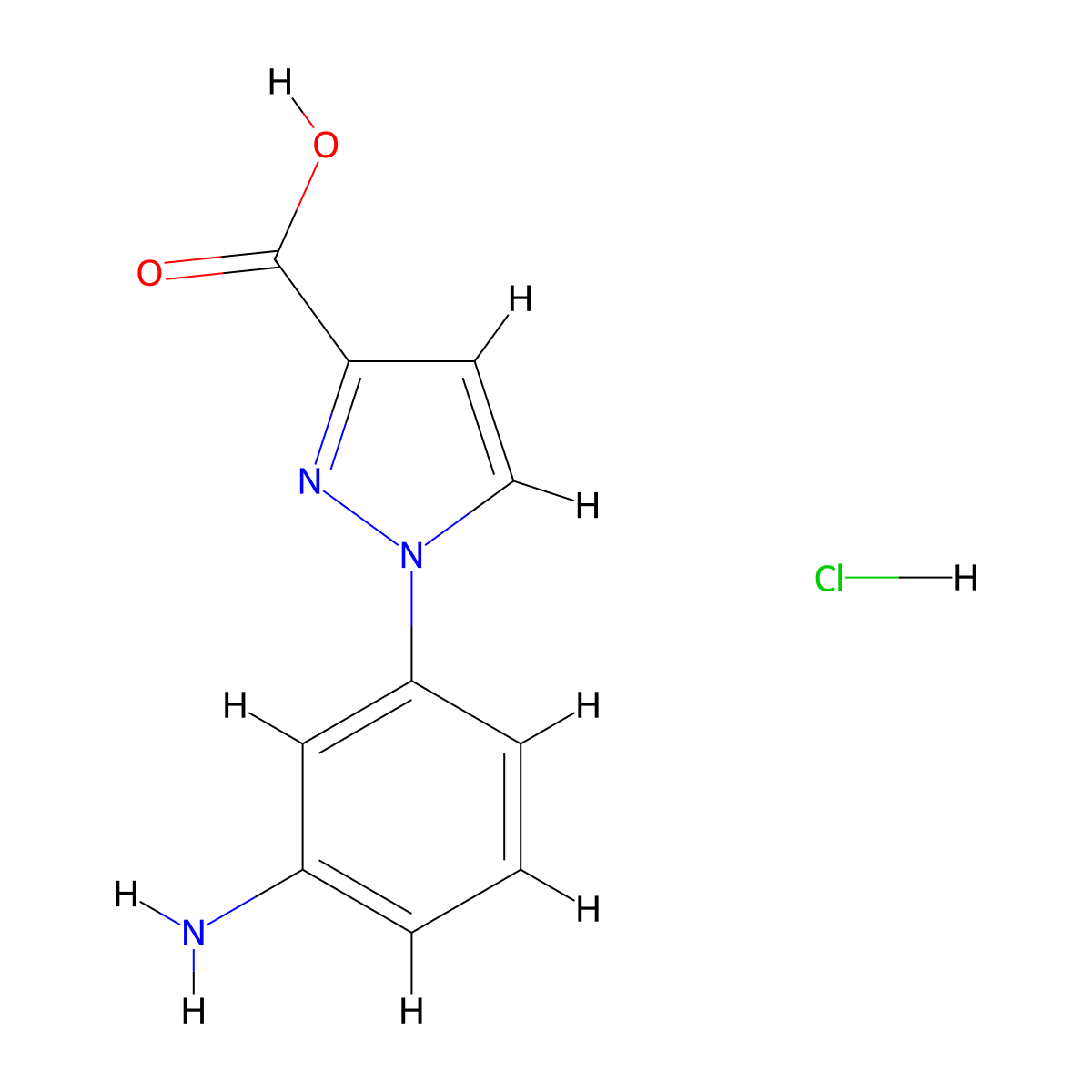 1-(3-aminophenyl)-1H-pyrazole-3-carboxylic acid hydrochloride molecular structure, CAS 2763754-93-2