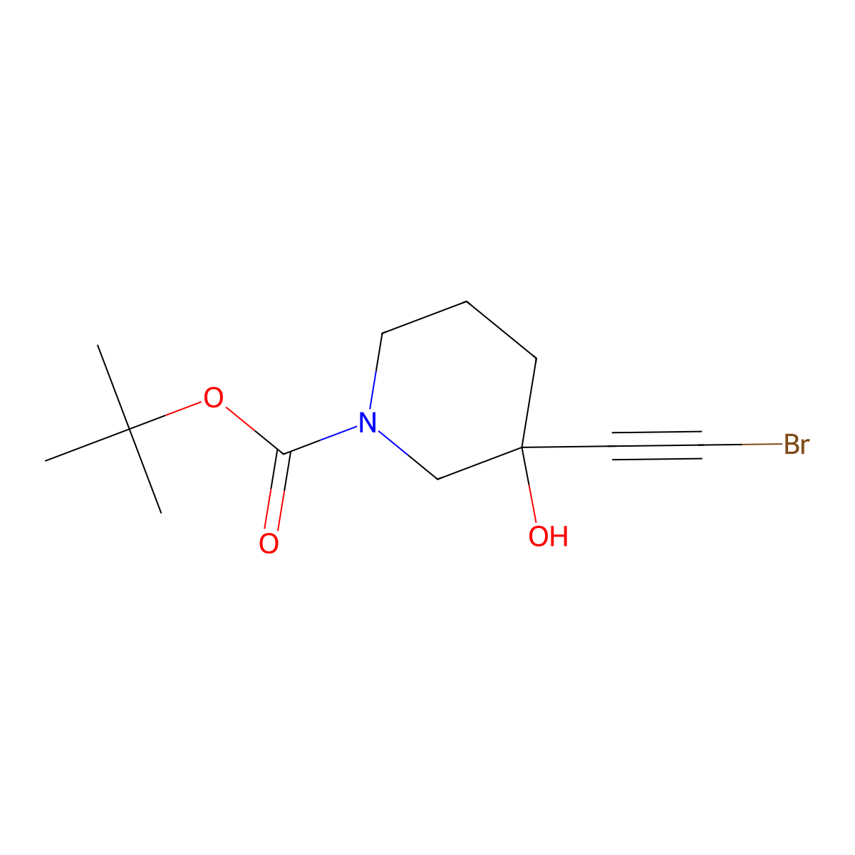 Tert-butyl 3-(2-bromoethynyl)-3-hydroxypiperidine-1-carboxylate molecular structure, CAS 2763754-99-8