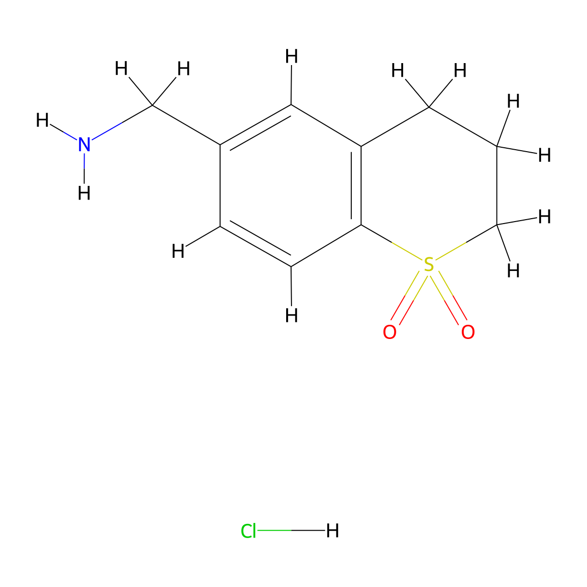 6-(aminomethyl)-3,4-dihydro-2H-1lambda6-benzothiopyran-1,1-dione hydrochloride molecular structure, CAS 2763755-00-4