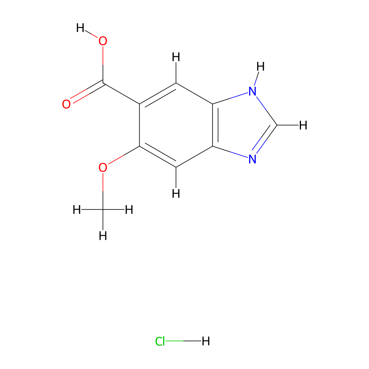 6-methoxy-1H-1,3-benzodiazole-5-carboxylicacidhydrochloride molecular structure, CAS 2763755-29-7