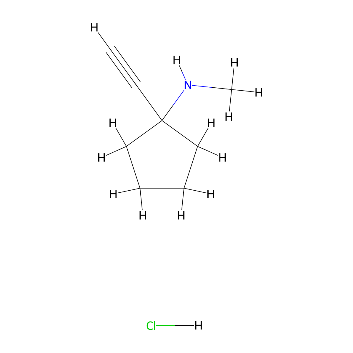 1-ethynyl-N-methylcyclopentan-1-aminehydrochloride molecular structure, CAS 2763755-41-3