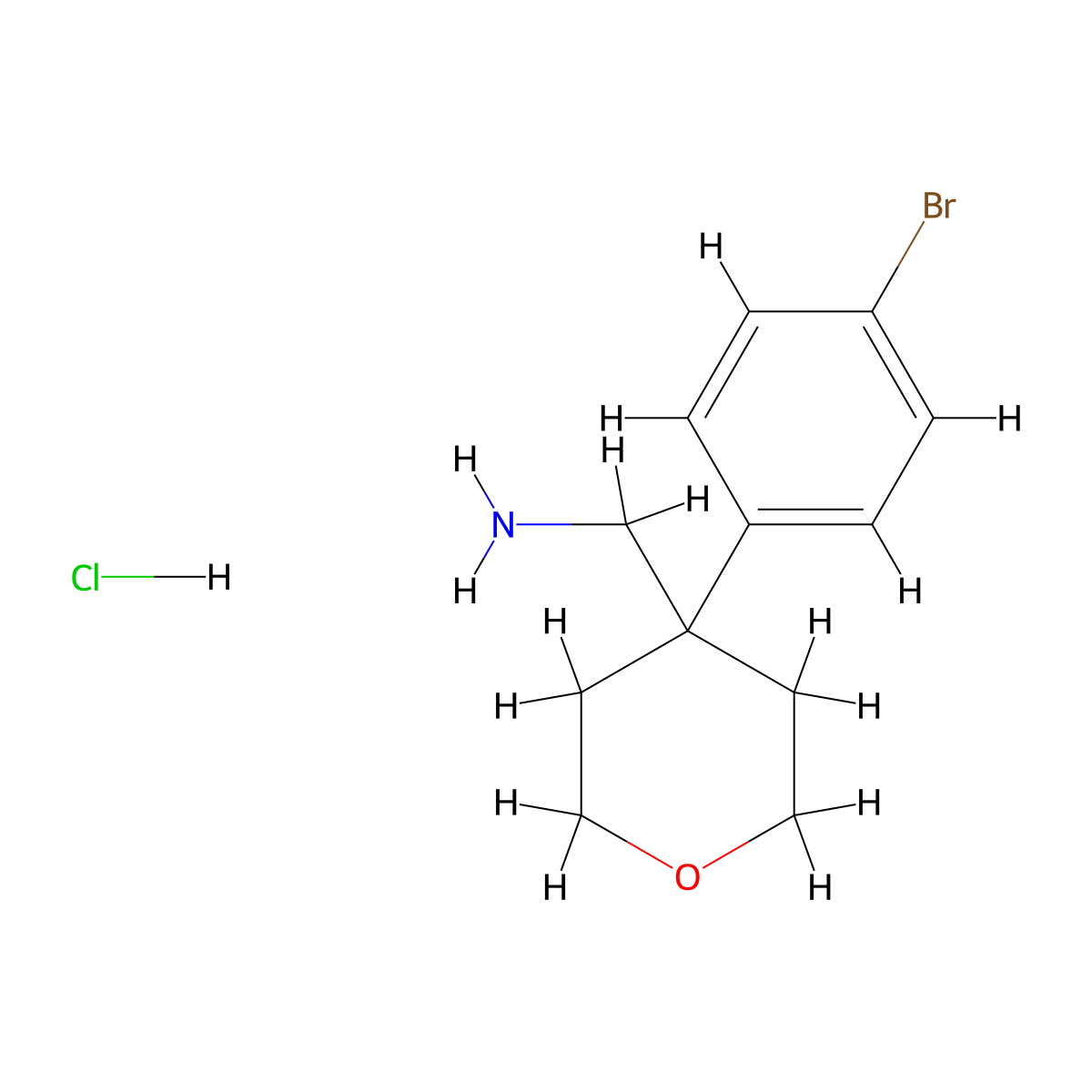 1-[4-(4-Bromophenyl)oxan-4-yl]methanamine hydrochloride molecular structure, CAS 2763755-48-0