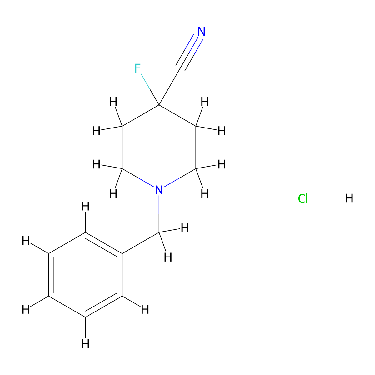 1-Benzyl-4-fluoropiperidine-4-carbonitrile hydrochloride molecular structure, CAS 2763755-51-5