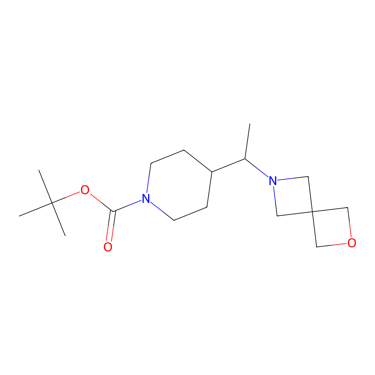 Tert-butyl 4-(1-{2-oxa-6-azaspiro[3.3]heptan-6-yl}ethyl)piperidine-1-carboxylate molecular structure, CAS 2763755-82-2