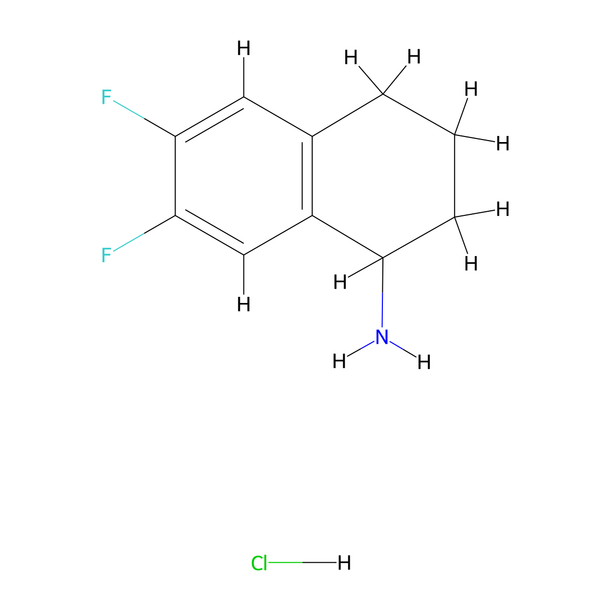 6,7-Difluoro-1,2,3,4-tetrahydronaphthalen-1-amine hydrochloride molecular structure, CAS 2763755-94-6